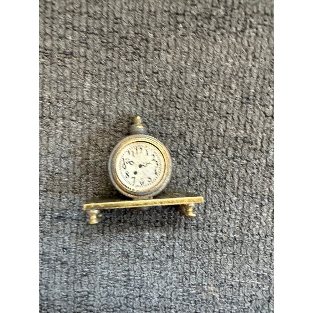 Vintage Collectable Rustic Brass Mini Mantel Clock Aged Patina Tarnished Charm